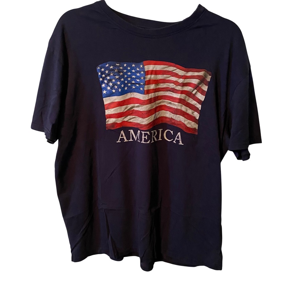 HOME OF THE BRAVE Mens Navy‎ Blue American Flag Graphic T Shirt Size XL